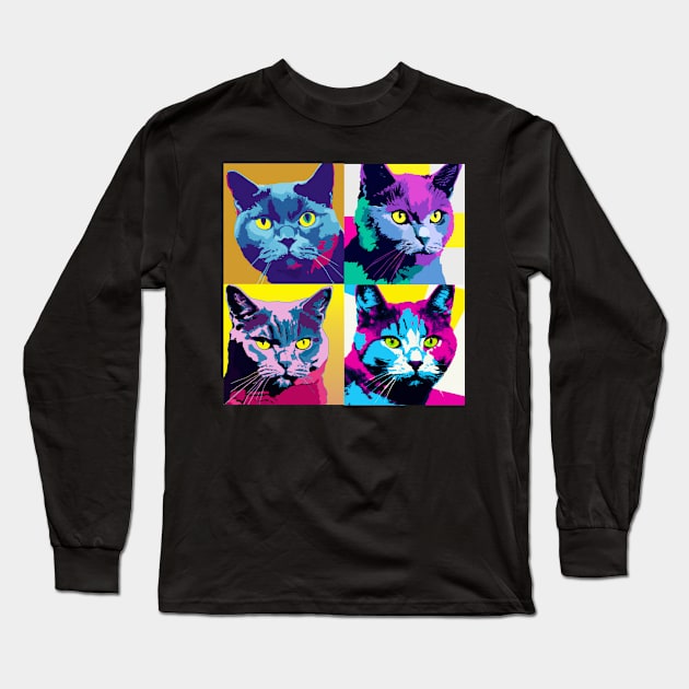 Chartreux Pop Art - Cat Lover Gift Long Sleeve T-Shirt by PawPopArt